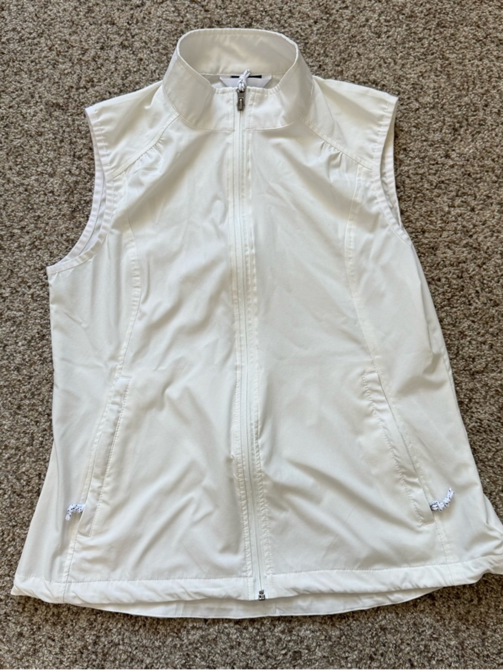 Charles River Apparel White Vest with Navy Logo Tag